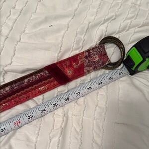 Red Patchwork Belt with Brass Buckle